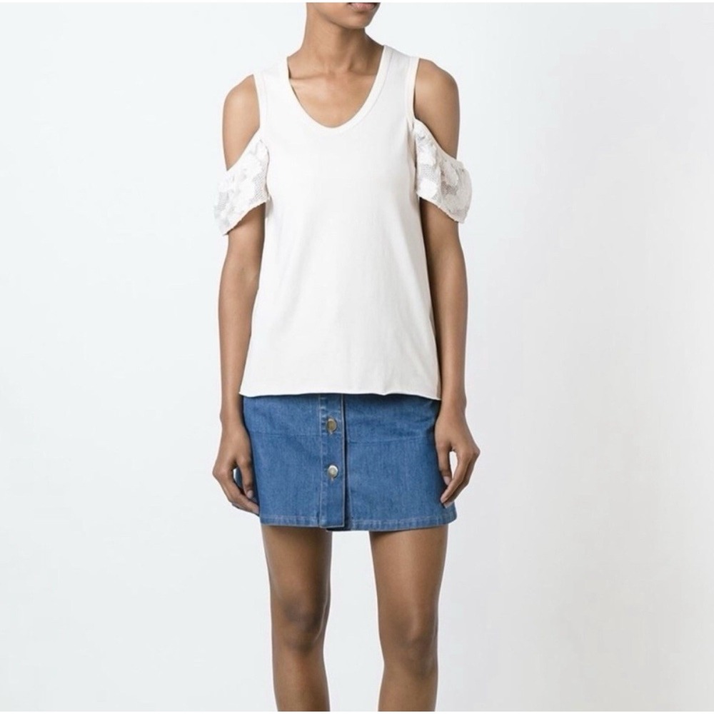See by Chloe White‎ Cold Shoulder Lace Sleeve Tank Top Size 44 Or 2XL $175 Value